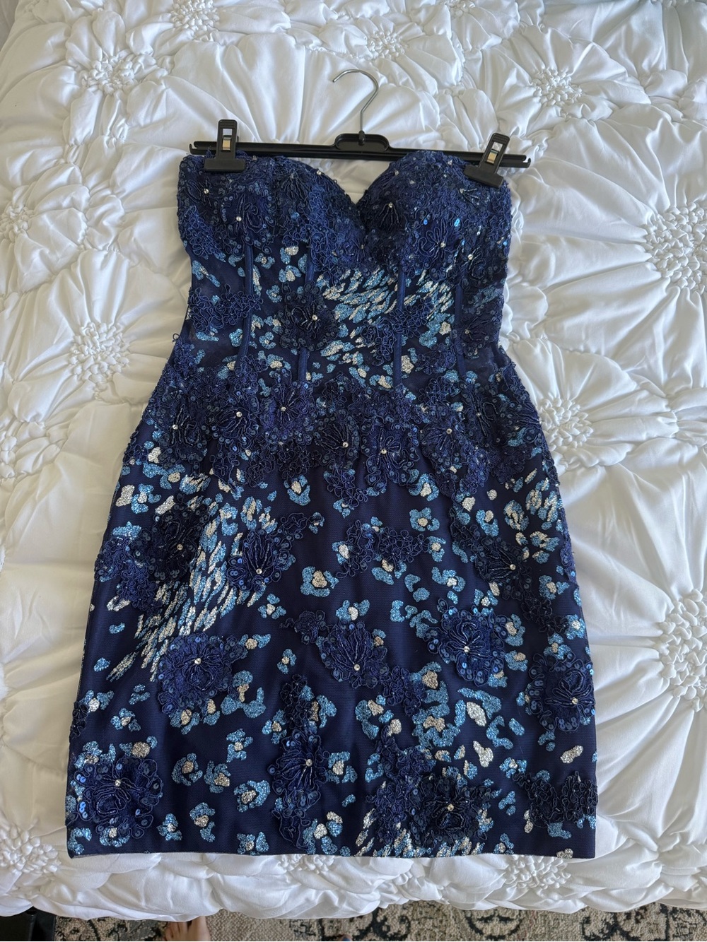 Strapless Navy Blue Embellished Cocktail Dress